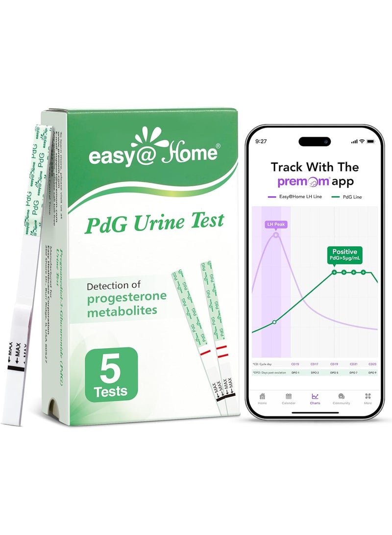 Easy@Home PdG Test Strips: 5 Pack - Track Ovulation Insights with Progesterone Urine Tests – at Home Fertility Test for Women with Premom Ovulation App - PdG (Pregnanediol Glucuronide) Tests - Image 1