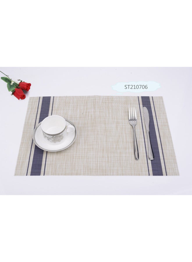 PVC Placemat Japanese Style Linen Striped Non-slip Placemat Easy To Clean Woven Western Food Heat Insulation Mat Coaster Table Towel Table Runner-Color:Blue - Image 1