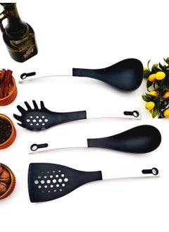 PUNTO Teflon Fireproof Service Ladle Spoon Set 4 Piece White Black Color Non-Scratch Dowry Set  - Image 1