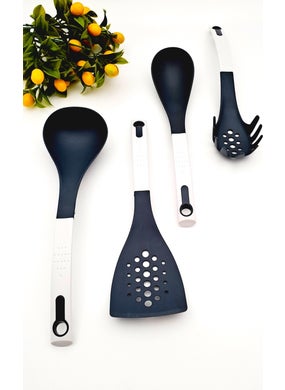 PUNTO Teflon Fireproof Service Ladle Spoon Set 4 Piece White Black Color Non-Scratch Dowry Set  - Image 5