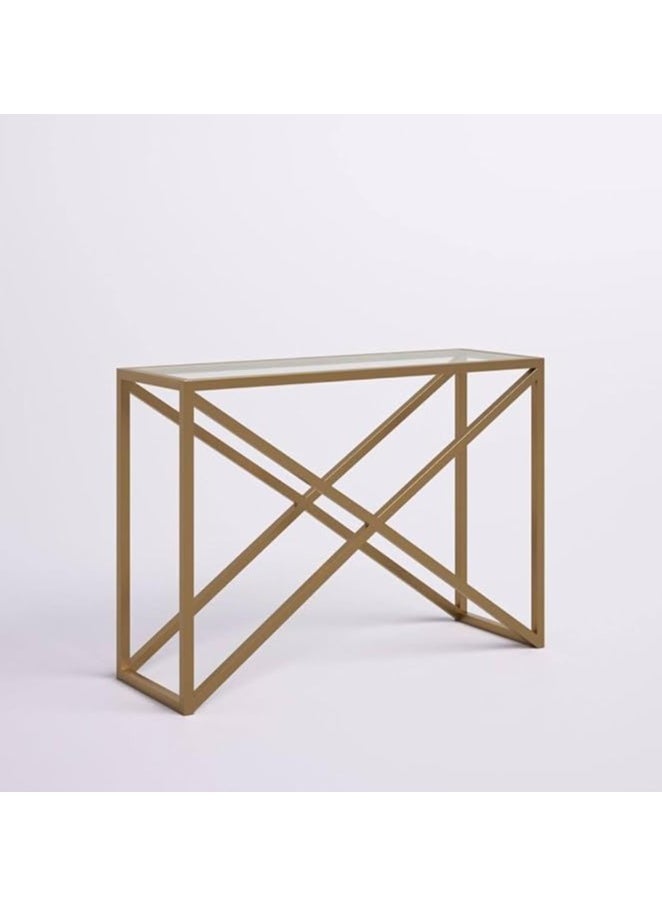 YINZUO - Top Clear Glass Console Table with Metal Frame, Black or Gold Finish, 180cm Length, 40cm Width, 80cm Height – Clear Tempered Glass Top for Living Room, Entryway, Hallway, or Office Décor - Image 1