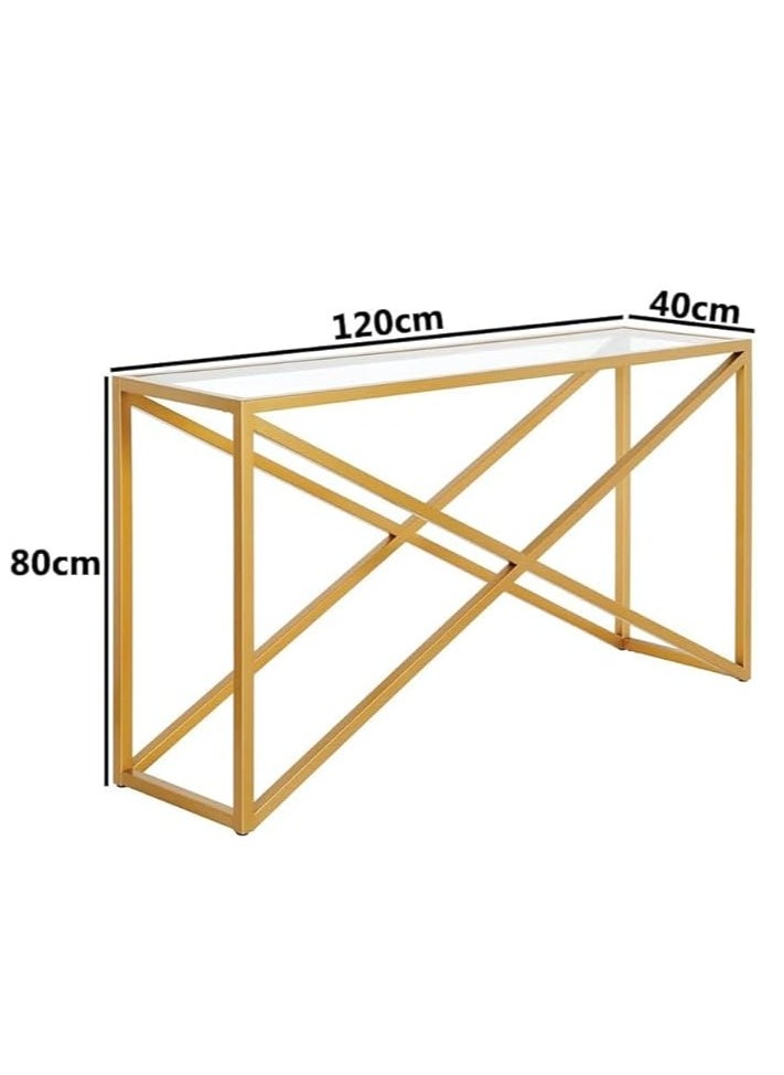 YINZUO - Top Clear Glass Console Table with Metal Frame, Black or Gold Finish, 180cm Length, 40cm Width, 80cm Height – Clear Tempered Glass Top for Living Room, Entryway, Hallway, or Office Décor - Image 1