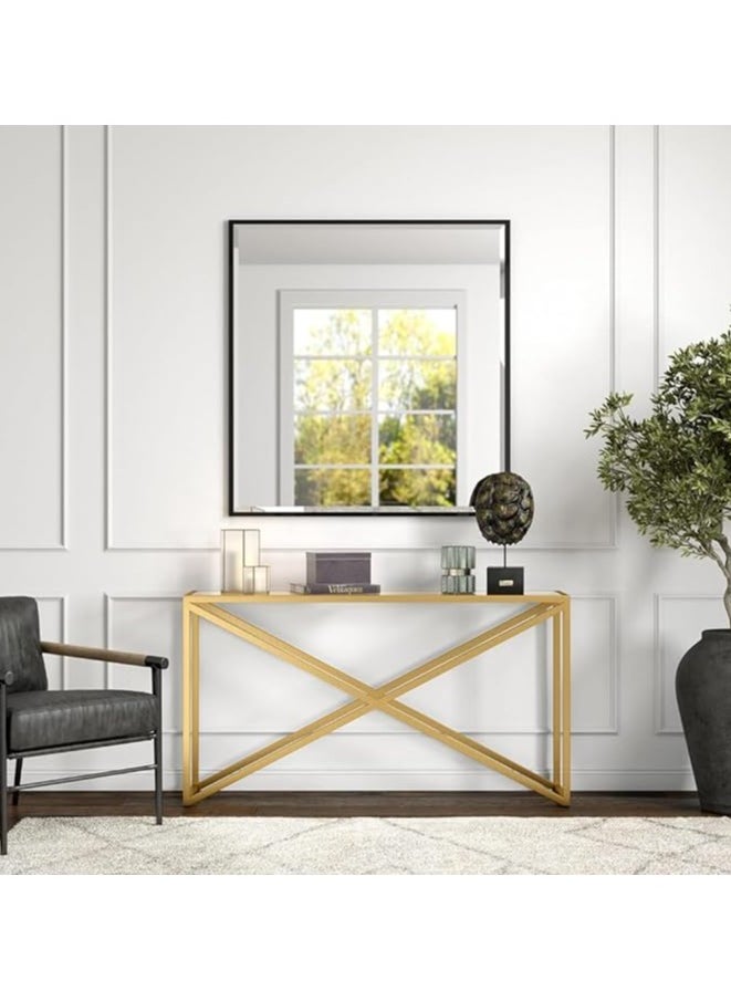 YINZUO - Top Clear Glass Console Table with Metal Frame, Black or Gold Finish, 180cm Length, 40cm Width, 80cm Height – Clear Tempered Glass Top for Living Room, Entryway, Hallway, or Office Décor - Image 1