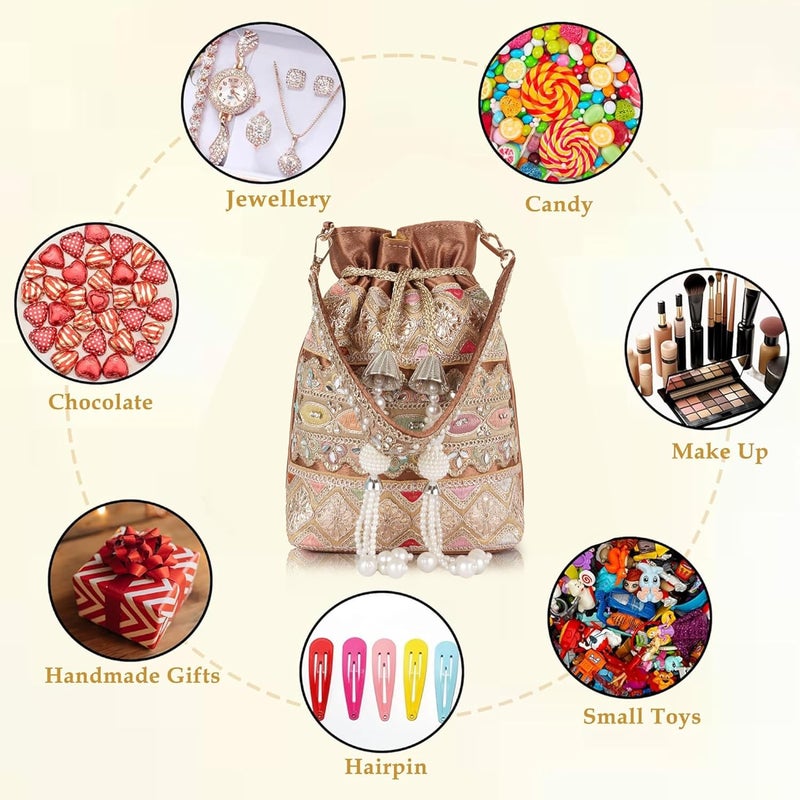 PLANX Velvet SilK Stylish Fancy Embroidery Unique Design Traditional Ethnic Wedding Party Handheld Potli For Women - Image 5