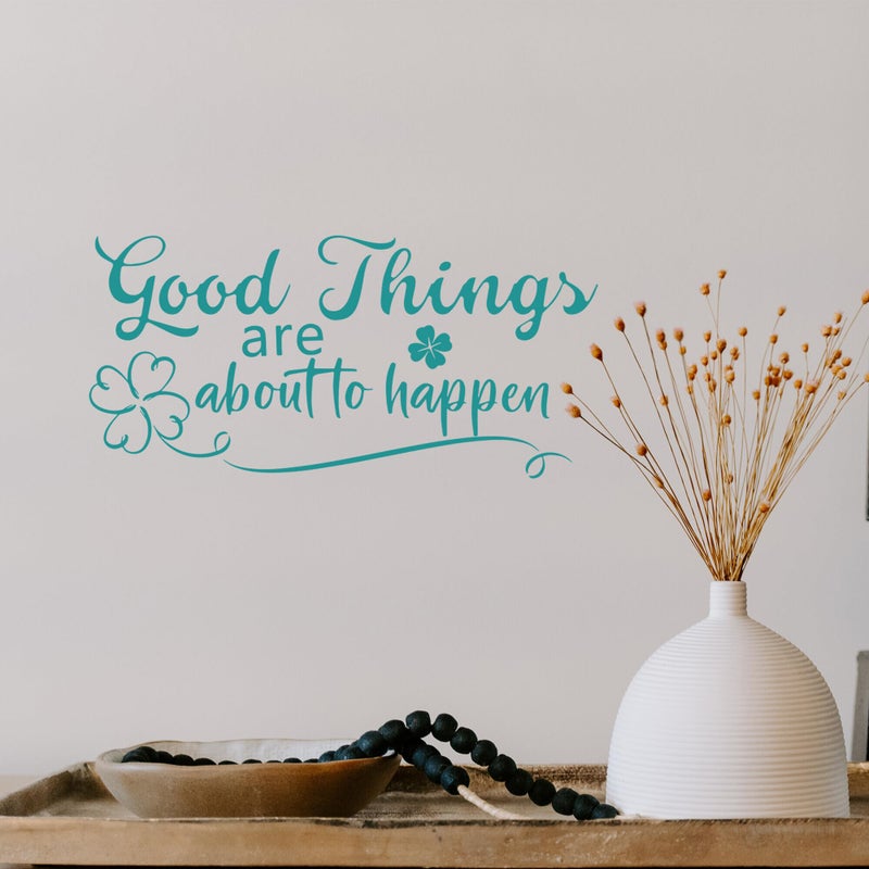 SWORNA Turquoise Inspirational Wall Decals Motivational Quotes Stickers Teal Wall Decor Peel and Stick Wallpaper for Women Girl Bedroom Living Room Bathroom Office Dorm Kitchen Good Things - Image 1