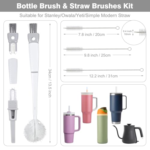 YINCL Straw Cleaner Brush Bottle Brush Kit for Stanley Cup Tumbler - Multifunctional Water Bottle Cleaner and 3-Size Straw Cleaning Brushes for Owala Freesip/Simple Modern/Yeti Tumbler, Cup Lid Gap Cleaners - Image 5