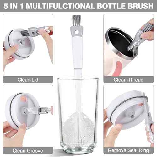 YINCL Straw Cleaner Brush Bottle Brush Kit for Stanley Cup Tumbler - Multifunctional Water Bottle Cleaner and 3-Size Straw Cleaning Brushes for Owala Freesip/Simple Modern/Yeti Tumbler, Cup Lid Gap Cleaners - Image 2