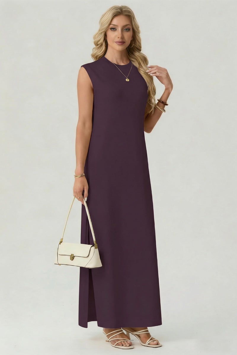 GRECERELLE Women Summer Maxi Dress - Round Neck Cap Sleeve Shift with Pockets for Casual Vacation (Rosewood, Large) - Image 3