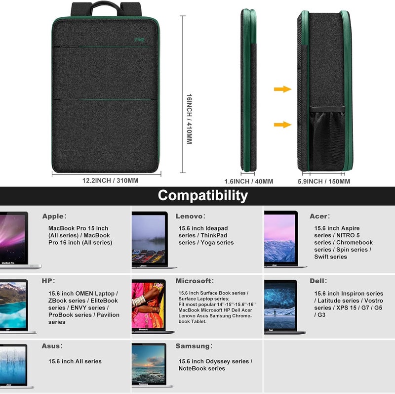 ZINZ Slim & Expandable Laptop Backpack 15 15.6 16 Inch Case, Water Resistant Travel Backpack Compatible with MacBook Pro/Neo 16" 15", Dell XPS 15 16 and Most 15" 15.6" 16" Notebooks - Image 2