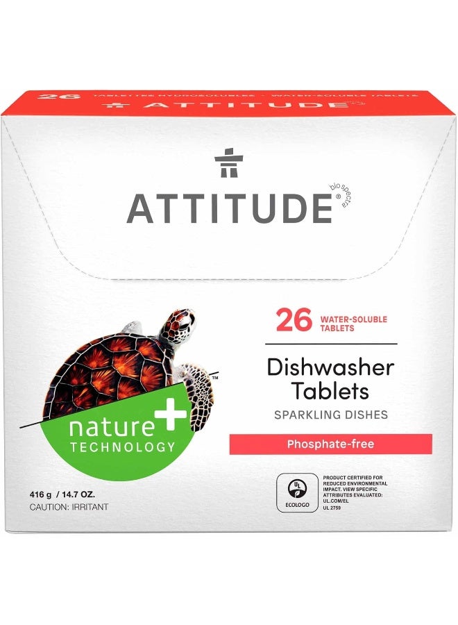 ATTITUDE Water Soluble Dishwasher Tablets, Removes Grime, Stuck-on Dirt and Grease for Sparkling Clean Results, Biodegradable, Vegan and Cruelty-Free, Unscented, 26 Tablets - Image 1