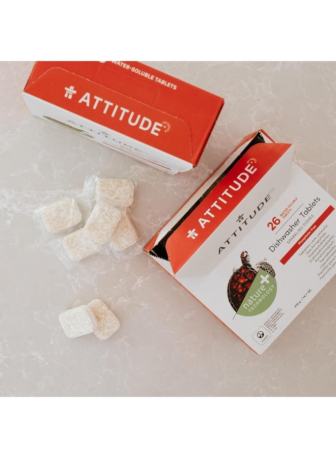 ATTITUDE Water Soluble Dishwasher Tablets, Removes Grime, Stuck-on Dirt and Grease for Sparkling Clean Results, Biodegradable, Vegan and Cruelty-Free, Unscented, 26 Tablets - Image 2