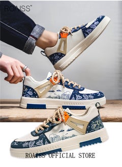 roaiss New Men Lace up Front Colorblock Sneakers Sport Outdoor Canvas Skate Shoes Casual Lightweight Comfy Men Walking Shoes for Young Men Teenagers Spring and Summer  - Image 3