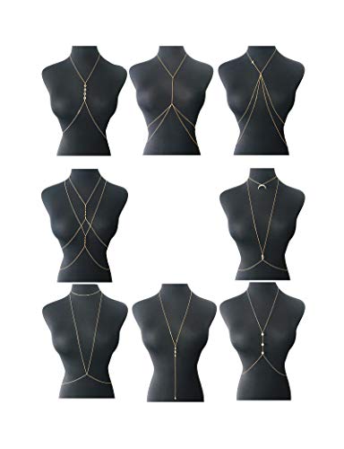 Tornito 8Pcs Sexy Body Chain Belly Waist Chain Necklace Summer Beach Bikini Bra Body Jewelry for Women Gold Tone - Image 1