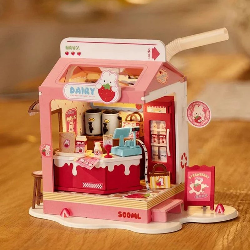 Rolife Miniature Doll House Food Box Shop DIY Miniature House Kit Diorama House Building Set with LED Room, Milk Box - Image 4