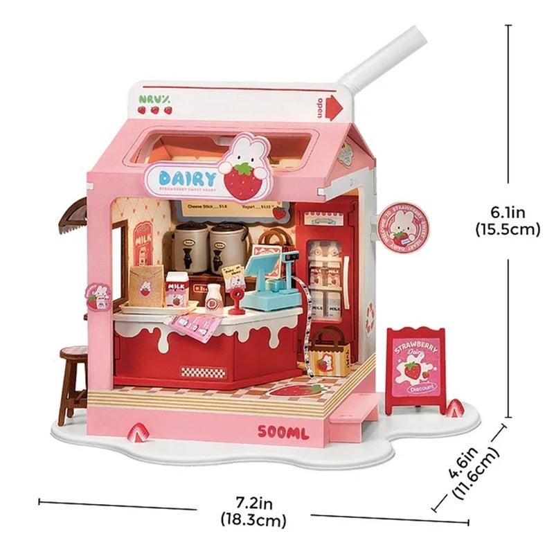 Rolife Miniature Doll House Food Box Shop DIY Miniature House Kit Diorama House Building Set with LED Room, Milk Box - Image 1