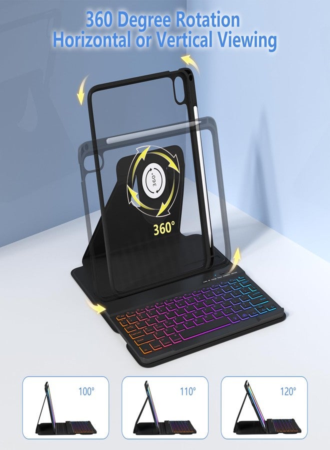 MMK for iPad 11th 10th Generation with Keyboard,iPad A16 Case with Keyboard, 7 Colors Backlit Wireless Removable, 360 Degree Rotating ipad A16 Case with Pencil Stand -Black - Image 3