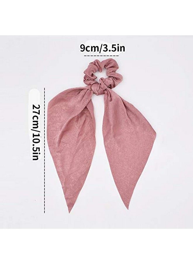 DINPREY 9 Pcs Silk Hair Scarf Bow Scrunes With Hair Ties Scarf Solid Hair Scarf With Bow Silk Elastic Hair Bands Ribbon Scrune With Tails Ponytail Ribbons For Women  - Image 4