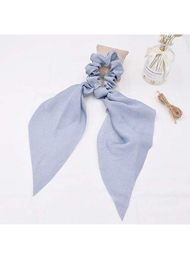 DINPREY 9 Pcs Silk Hair Scarf Bow Scrunes With Hair Ties Scarf Solid Hair Scarf With Bow Silk Elastic Hair Bands Ribbon Scrune With Tails Ponytail Ribbons For Women  - Image 5