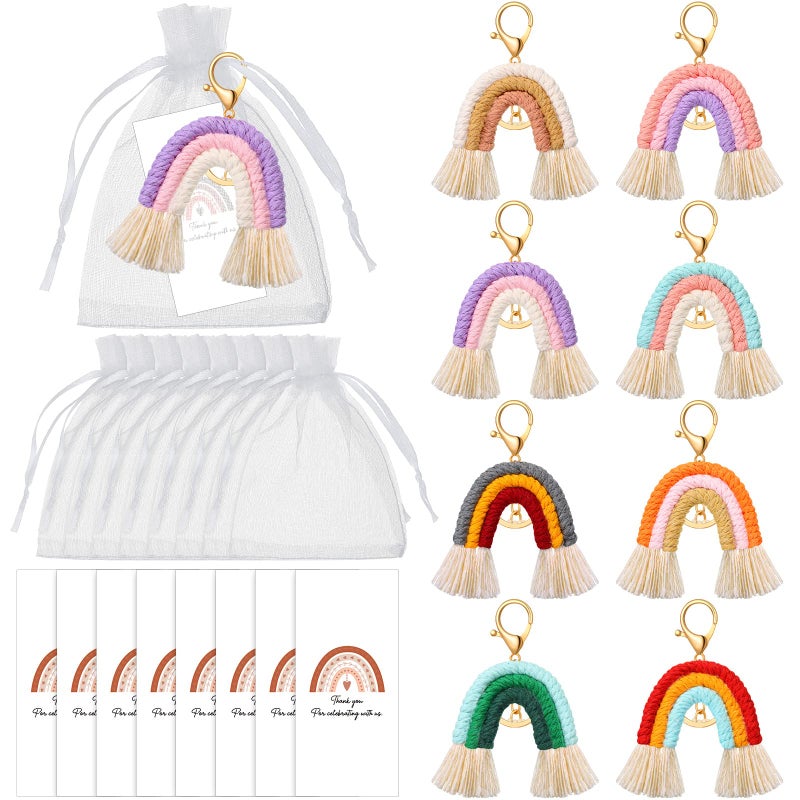 Nosiny Mini Rainbow Macrame Keychains Rainbow Party Favors Organza Bags Thank You Tags for Nurse Mother Women Appreciation Gifts Bohemian Hippie Birthday Wedding Party Supplies 8 Set