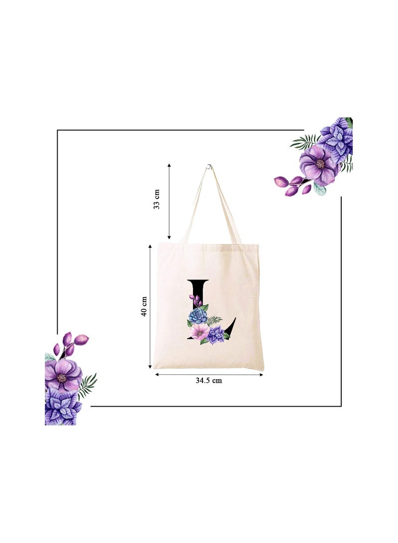 برينت شوب فور مي حقيبة يد قطنية قماشية صديقة للبيئة بتصميم أزهار على حقائب وصيفات العروس مطبوعة بأحرف أولية للنساء - حقيبة تسوق قابلة لإعادة الاستخدام ، فكرة هدية للحفلات وحقيبة هدايا قطنية - Image 5