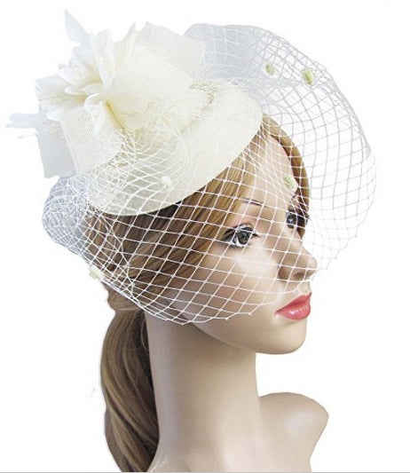 Generic Elegant Mesh Veil Hat Kids Hair Accessories Beige