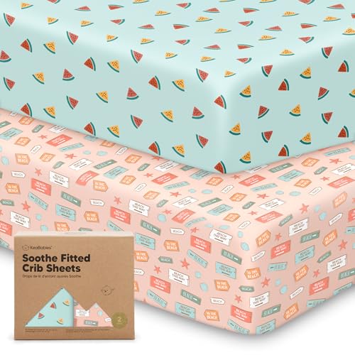 KeaBabies 2-Pack Organic Crib Sheets for Boys, Girls - 52x28 Fitted Crib Mattress Sheet Neutral, Breathable Jersey Cotton Cover for Baby Bed, Toddler Mattress, Soft & Cute Prints (Beach Day) - Image 1