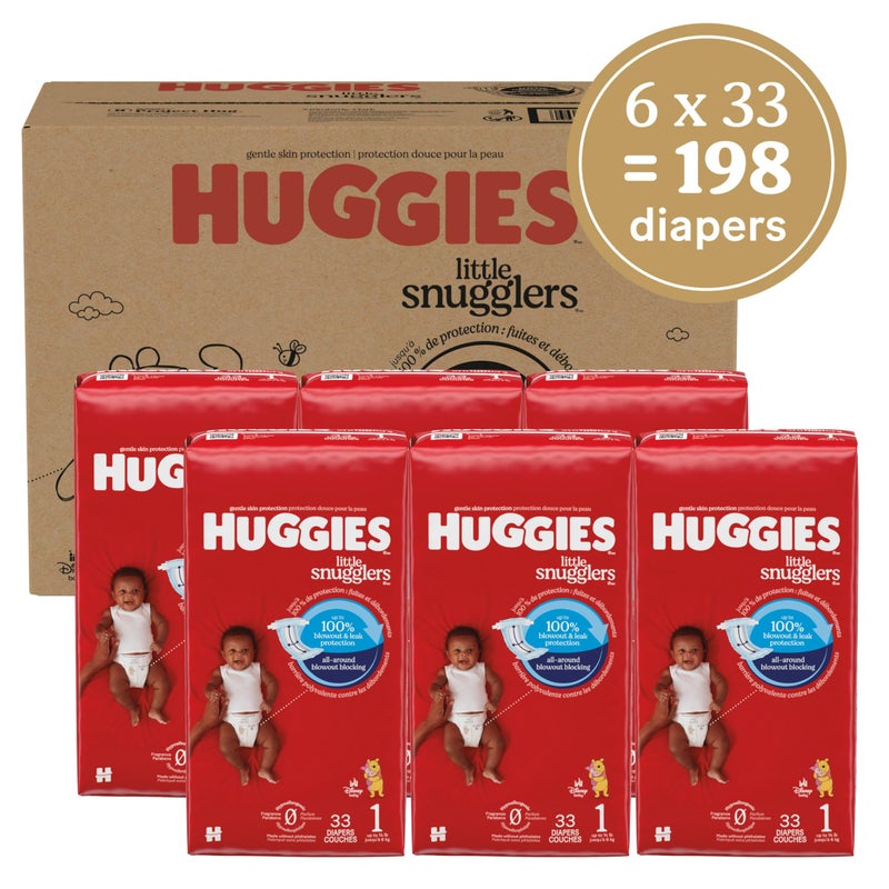 Huggies Size 1 Diapers, Little Snugglers Diapers, Size 1 (8-14 lbs), 198 Count (6 Packs of 33), Packaging May Vary - Image 2