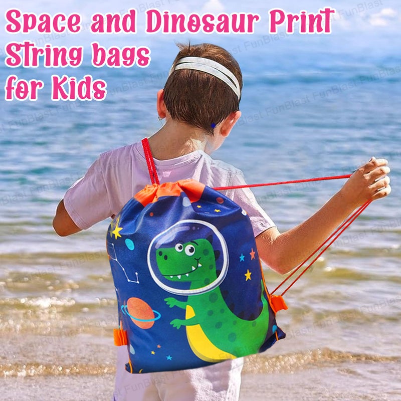 FunBlast Gifting Bags for Return Gifts - Pack of 12 Pcs Non-Woven Space & Dinosaur Print Carry Bags, Multi-Purpose Reusable Carry Bag, Gifting Bags, Drawstring Bags for Return Gifts (12 Pcs) - Image 3