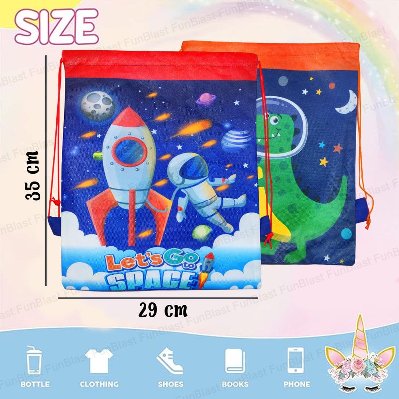FunBlast Gifting Bags for Return Gifts - Pack of 12 Pcs Non-Woven Space & Dinosaur Print Carry Bags, Multi-Purpose Reusable Carry Bag, Gifting Bags, Drawstring Bags for Return Gifts (12 Pcs) - Image 2