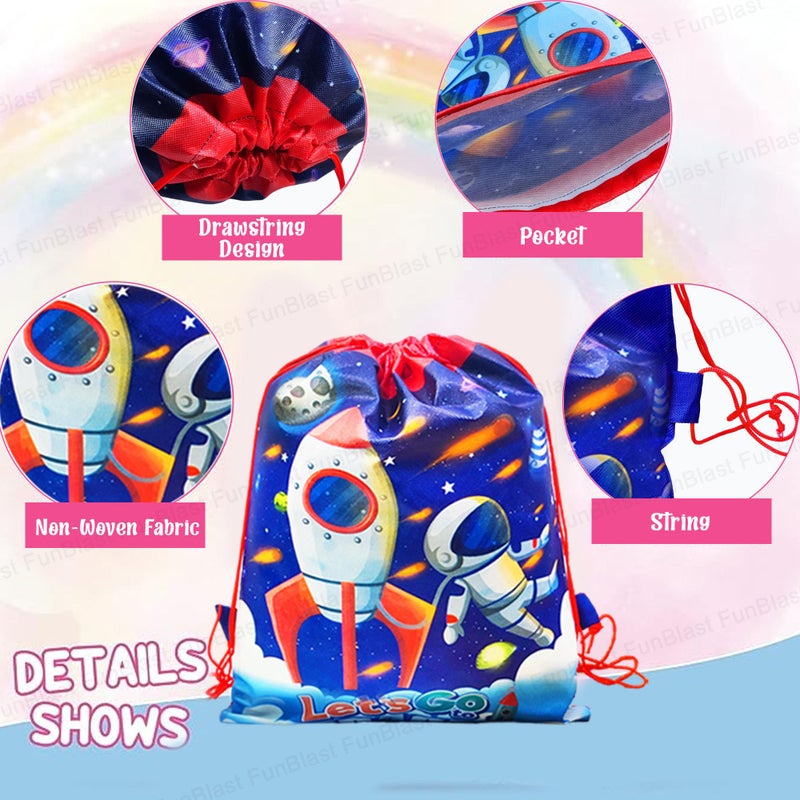 FunBlast Gifting Bags for Return Gifts - Pack of 12 Pcs Non-Woven Space & Dinosaur Print Carry Bags, Multi-Purpose Reusable Carry Bag, Gifting Bags, Drawstring Bags for Return Gifts (12 Pcs) - Image 4