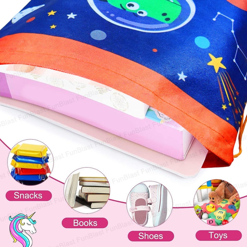 FunBlast Gifting Bags for Return Gifts - Pack of 12 Pcs Non-Woven Space & Dinosaur Print Carry Bags, Multi-Purpose Reusable Carry Bag, Gifting Bags, Drawstring Bags for Return Gifts (12 Pcs) - Image 5