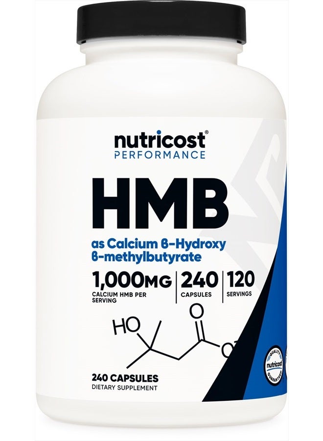 Nutricost Beta-Hydroxy Methyl Butyrate 1000mg - 240 Capsules, 500mg Per Capsule, 120 Servings - Gluten Free and Non-GMO - Image 1