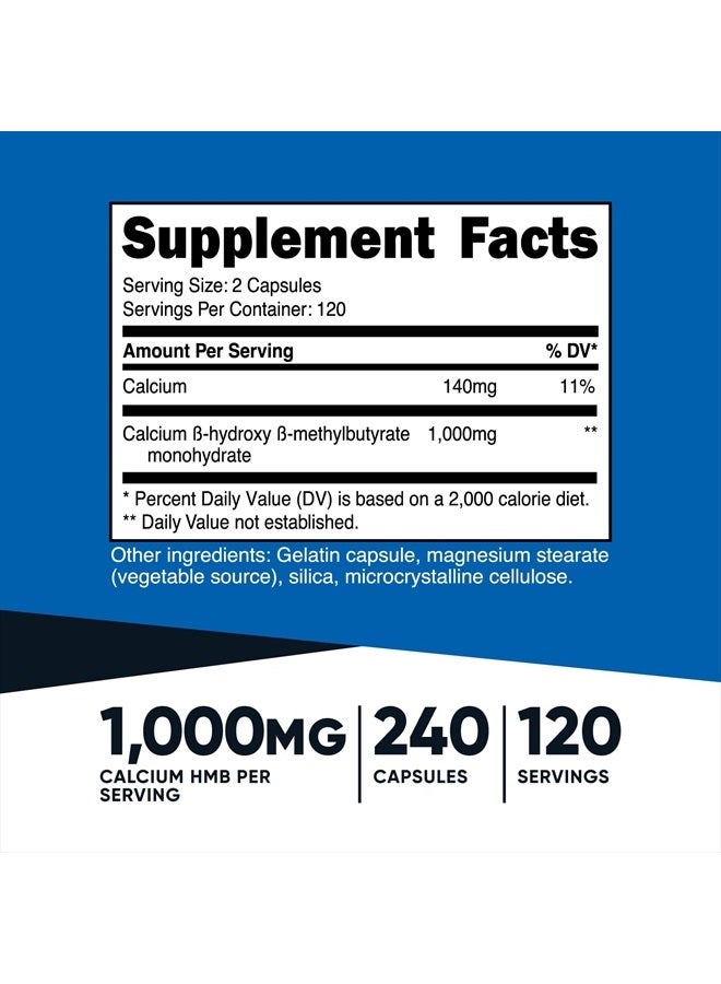 Nutricost Beta-Hydroxy Methyl Butyrate 1000mg - 240 Capsules, 500mg Per Capsule, 120 Servings - Gluten Free and Non-GMO - Image 4