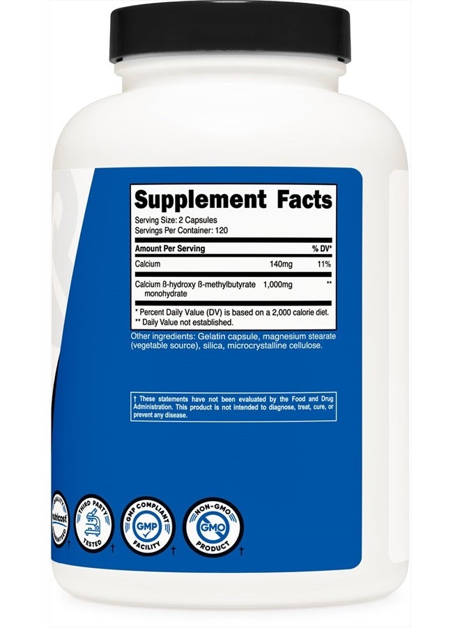 Nutricost Beta-Hydroxy Methyl Butyrate 1000mg - 240 Capsules, 500mg Per Capsule, 120 Servings - Gluten Free and Non-GMO - Image 3