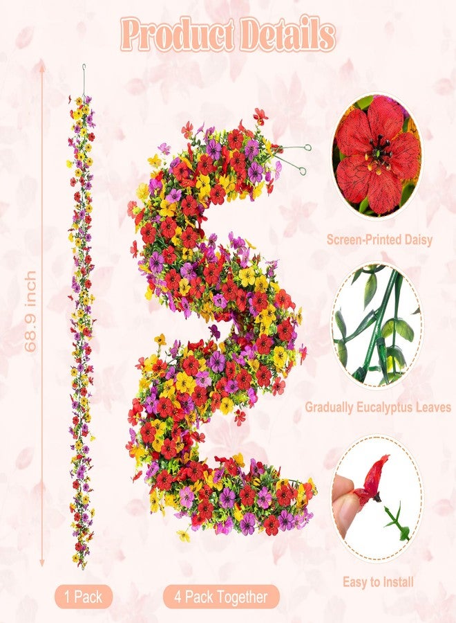 Ammyoo Artificial Flowers Garland Ivy, 4 Pack 5.9 FT Decorations UV Resistant Fake Daisy Vine Silk Hanging Flower for Home Garden Wedding Decor Photo Booth Backdrop(Red Purple Yellow) - Image 2