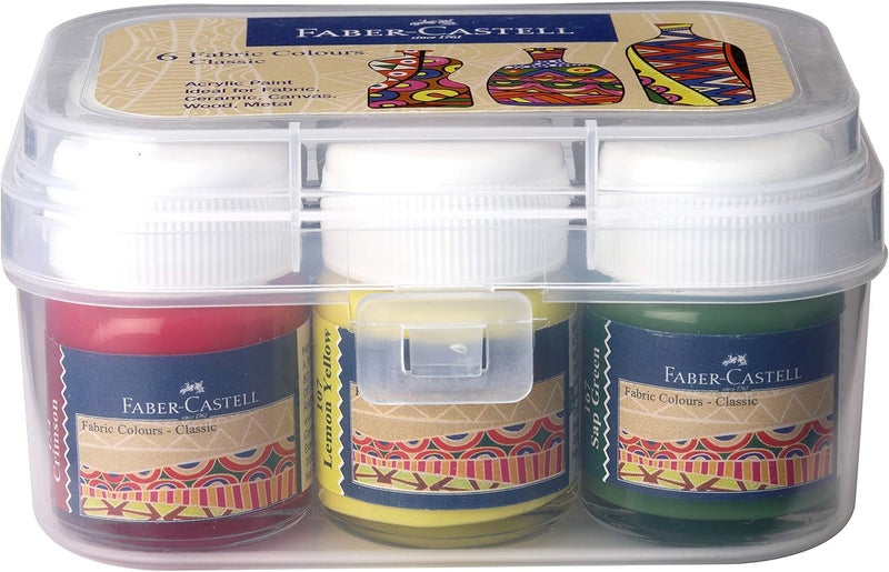 FABER-CASTELL مجموعة ألوان القماش من فابر-كاستل 6 قطع - طلاء أكريليك للقماش، الخشب، وأكثر - Image 1