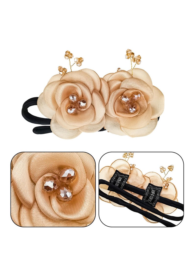 Excefore Flower Hair Bun Maker, 2 PcsElegant Lazy Hair Curler, Crystal Hair Bun Maker, Hairstyle Twist Bun Maker, Elegant Hair Accessories for Girl Friend Thick Thin Long Hair - Image 4