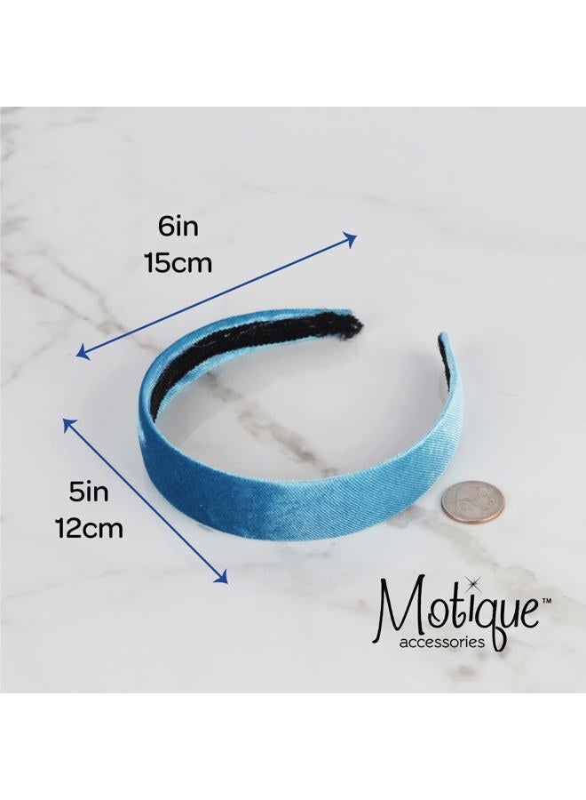Motique Accessories 1 inch Velvet Blue Headband for Women and Girls - Sapphire - Image 5