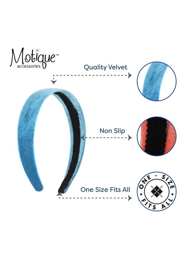 Motique Accessories 1 inch Velvet Blue Headband for Women and Girls - Sapphire - Image 4