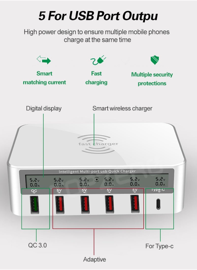 Generic - USB fast charger multi port 100w 6 Port USB fast charging station, fuhaoxan fast charging 3.0 QC 3.0 and PD speed charger, maximum wireless charging 10W, suitable for iPhone XS - Image 1