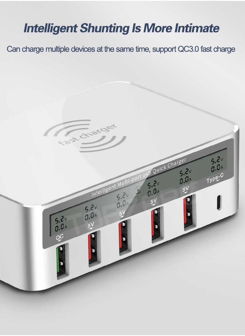 Generic - USB fast charger multi port 100w 6 Port USB fast charging station, fuhaoxan fast charging 3.0 QC 3.0 and PD speed charger, maximum wireless charging 10W, suitable for iPhone XS - Image 1