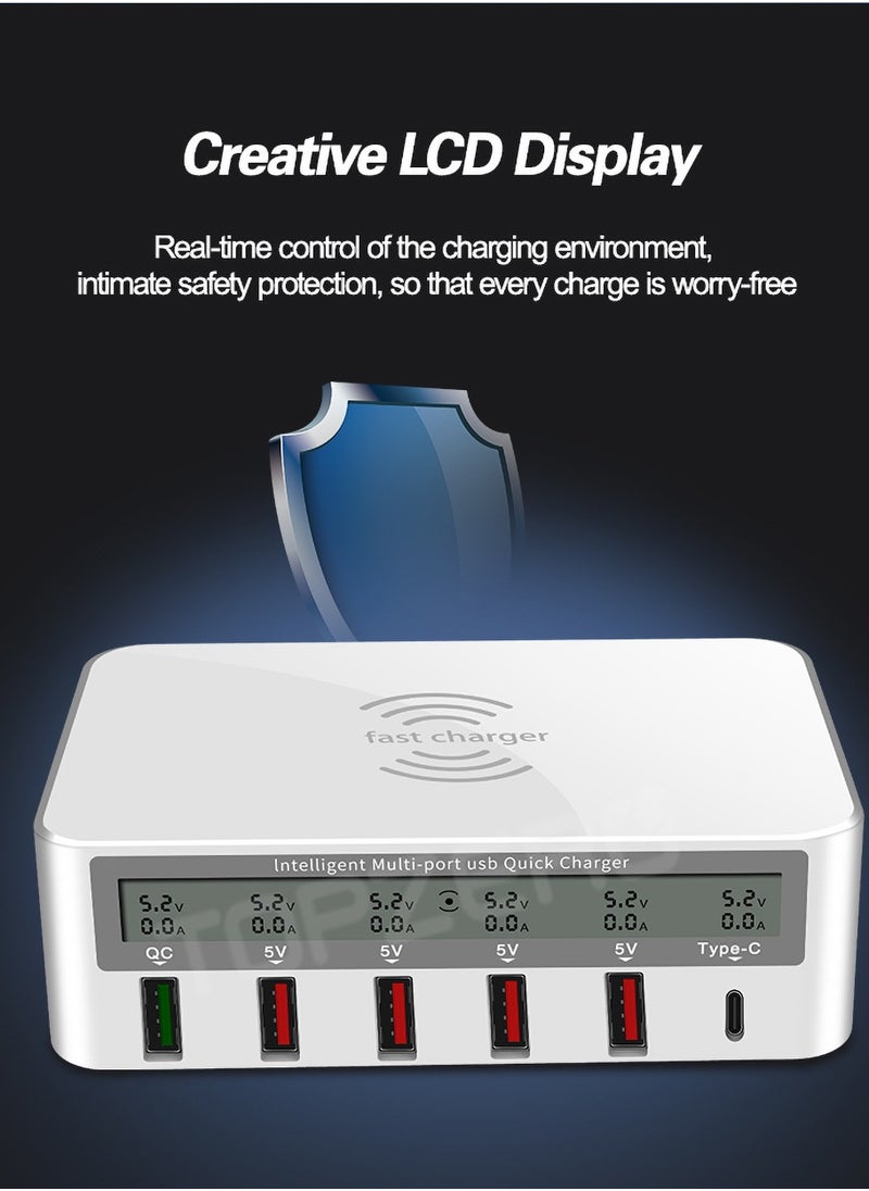 Generic - USB fast charger multi port 100w 6 Port USB fast charging station, fuhaoxan fast charging 3.0 QC 3.0 and PD speed charger, maximum wireless charging 10W, suitable for iPhone XS - Image 1