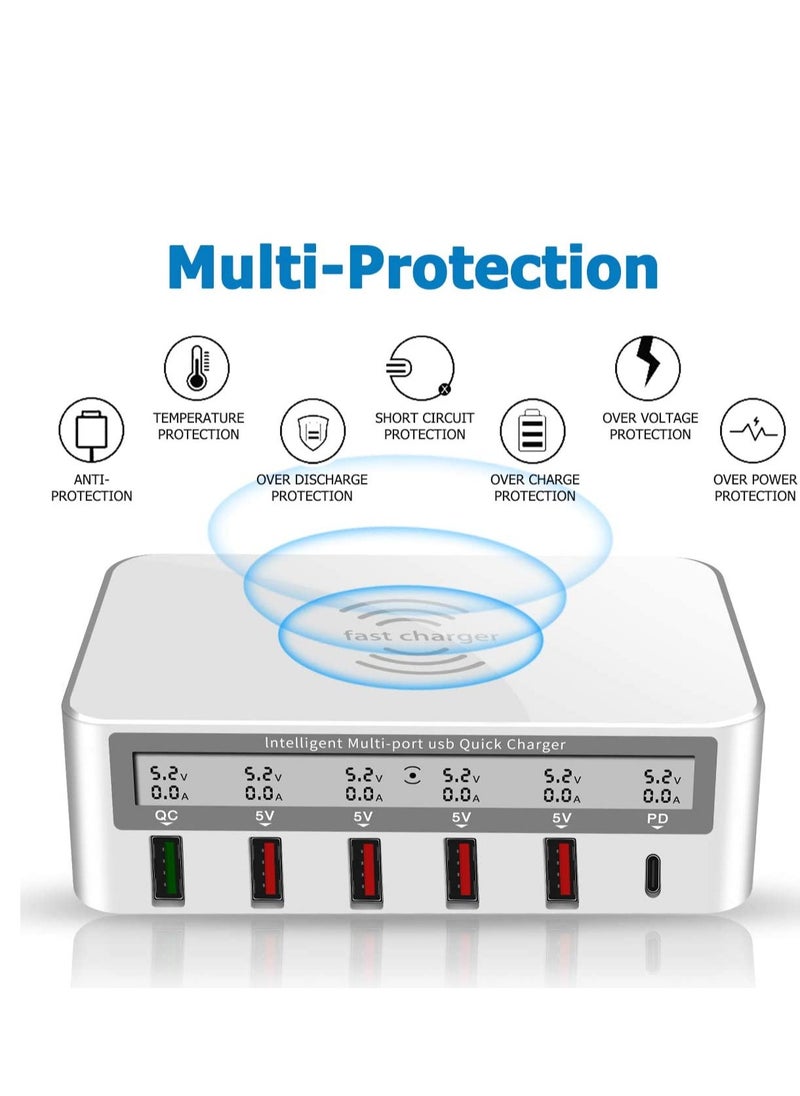 Generic - USB fast charger multi port 100w 6 Port USB fast charging station, fuhaoxan fast charging 3.0 QC 3.0 and PD speed charger, maximum wireless charging 10W, suitable for iPhone XS - Image 1