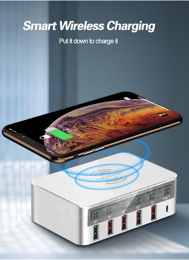 Generic - USB fast charger multi port 100w 6 Port USB fast charging station, fuhaoxan fast charging 3.0 QC 3.0 and PD speed charger, maximum wireless charging 10W, suitable for iPhone XS - Image 1