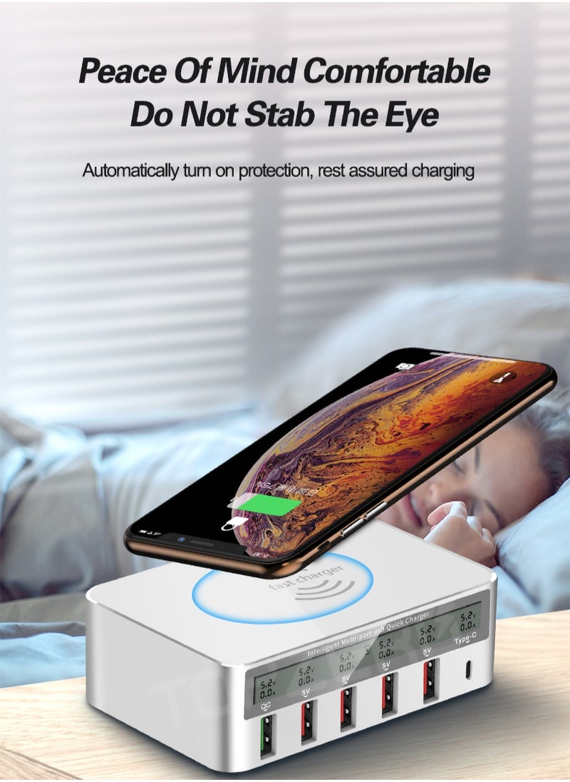 Generic - USB fast charger multi port 100w 6 Port USB fast charging station, fuhaoxan fast charging 3.0 QC 3.0 and PD speed charger, maximum wireless charging 10W, suitable for iPhone XS - Image 1