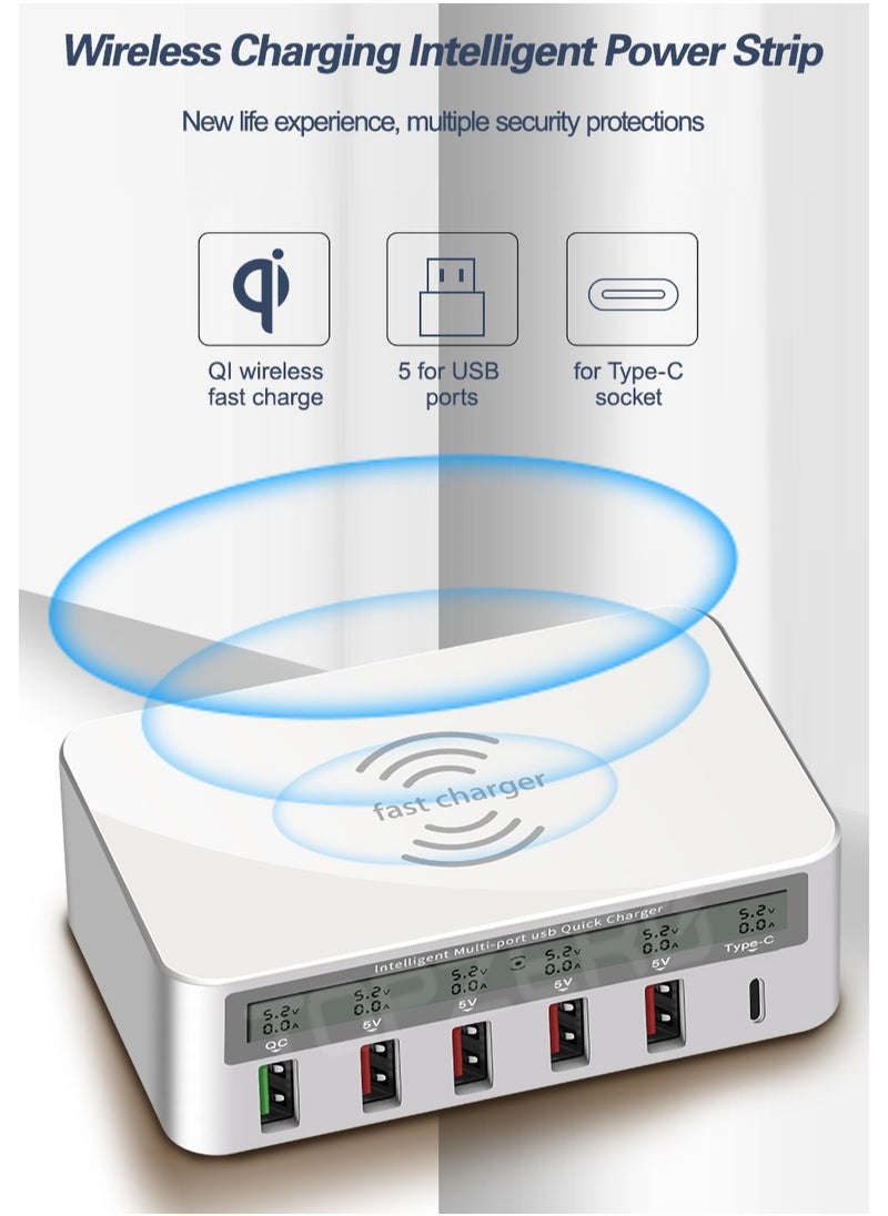 Generic - USB fast charger multi port 100w 6 Port USB fast charging station, fuhaoxan fast charging 3.0 QC 3.0 and PD speed charger, maximum wireless charging 10W, suitable for iPhone XS - Image 1