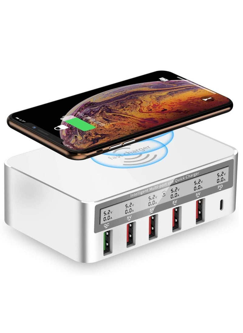 Generic - USB fast charger multi port 100w 6 Port USB fast charging station, fuhaoxan fast charging 3.0 QC 3.0 and PD speed charger, maximum wireless charging 10W, suitable for iPhone XS - Image 1