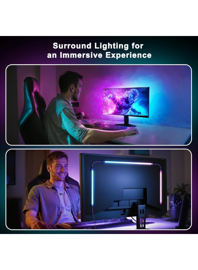 فايلور إضاءات خلفية LED للشاشة، أضواء شريطية LED، تتزامن مع لون الشاشة أو الموسيقى للألعاب والأفلام وغيرها. تحكم بالبرامج، شريط إضاءة كمبيوتر RGBIC خلف الشاشة، يعمل بـ USB (24 بوصة)  - Image 4