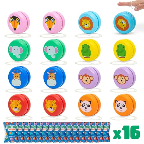 BONNYCO Yo Yo for Kids Pack 16 Jungle Animals Kids Party Favors Wooden Yoyo Bulk Safari Goodie Bags Stuffers 35 48 Goody Bag Stuffers Pinata Return Gifts for Birthday Party Classroom Prizes - Image 1