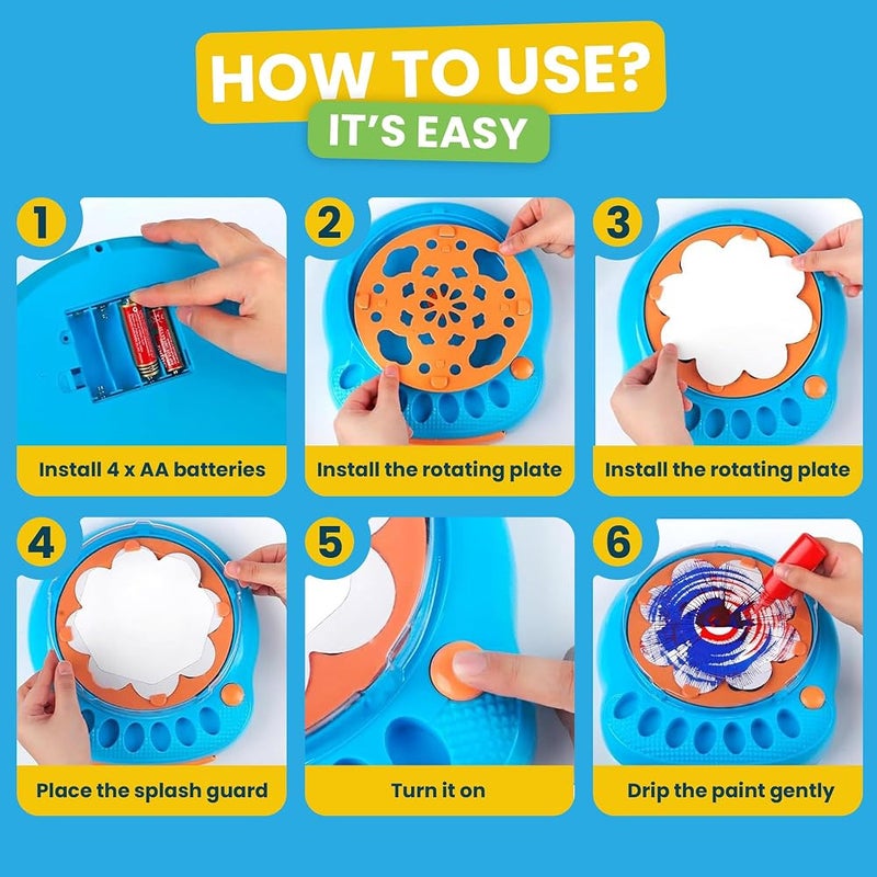 GRAFLO Paint Spin Art Machine Kit for Kids - Arts & Crafts for Boys & Girls Ages 6-12, Creative Spinner Toy Set with Paints, Artboards & Brushes - Fun Birthday Gift Idea - Image 4